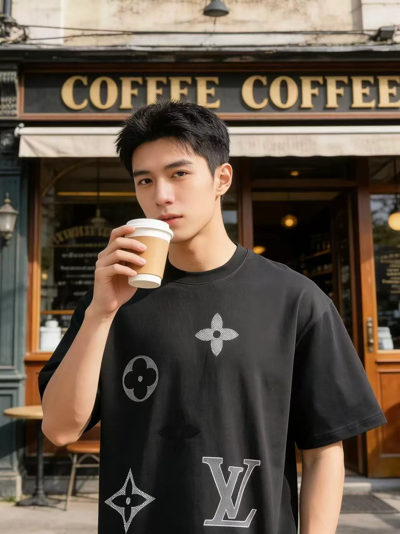 Louis Vuitton/Louis Vuitton flocked logo printed short sleeves
